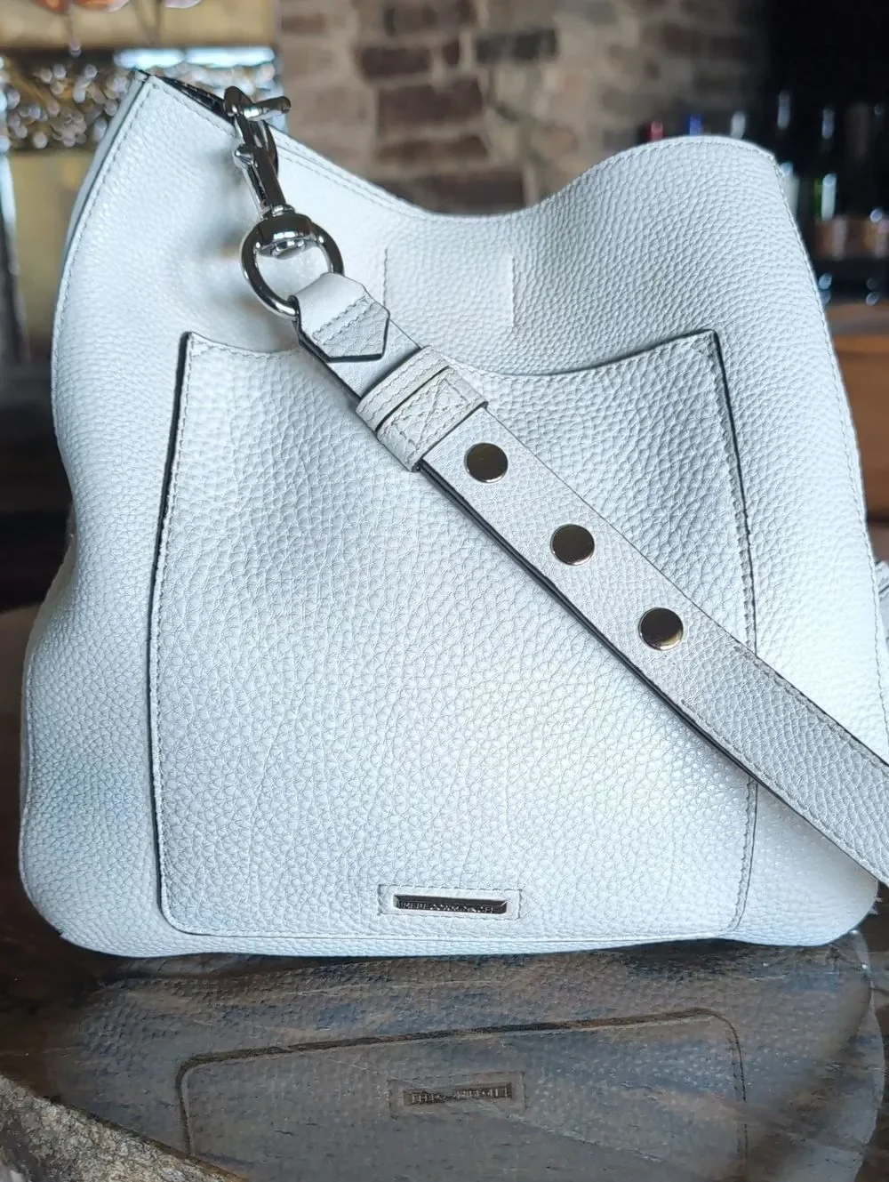 Rebecca Minkoff -Hobo Silver Studded Darren Shoulder Bag Optic White🤍